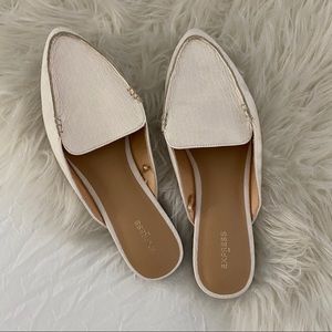 EXPRESS white snakeskin mules